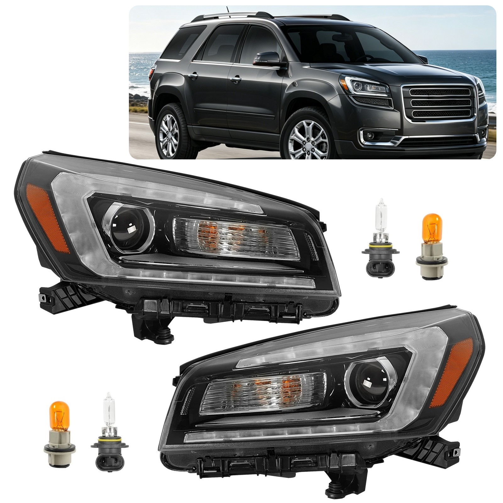 For 2013-2016 2017 GMC Acadia Limited Projector Headlights Assembly w/ LED DRL