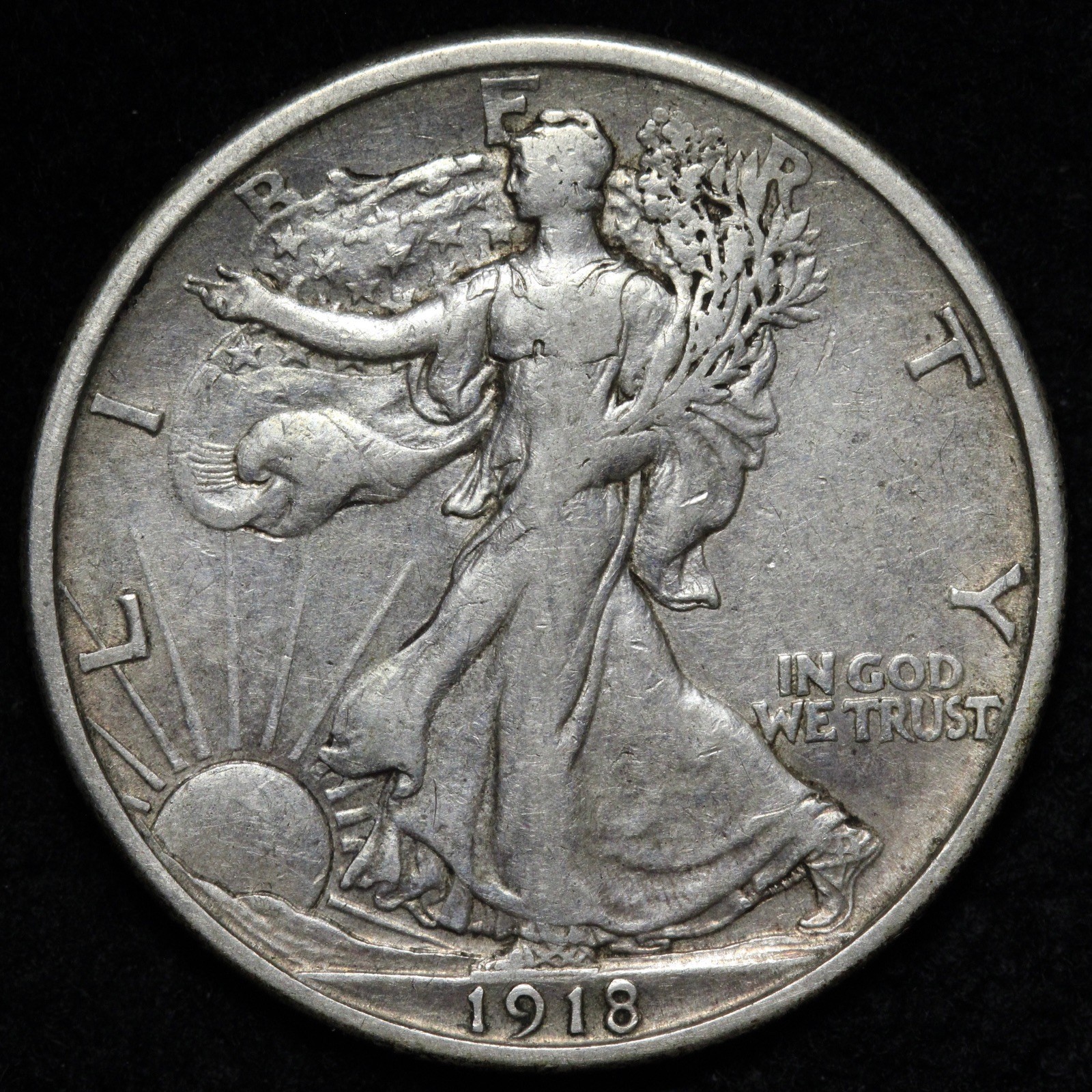1918-S Walking Liberty Silver Half Dollar XF++ E355 KQZCCJ