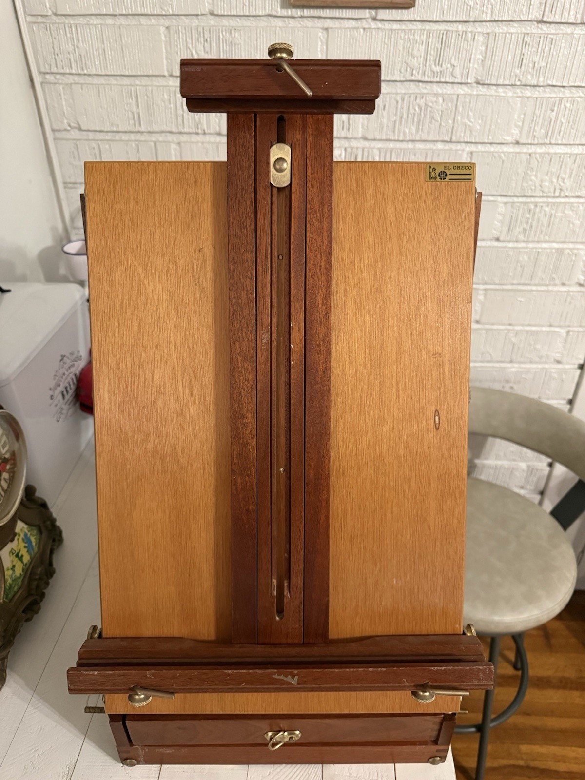 Vintage Trident El Greco Mahogany French Box Easel Plein Air Artist Mod 12.505