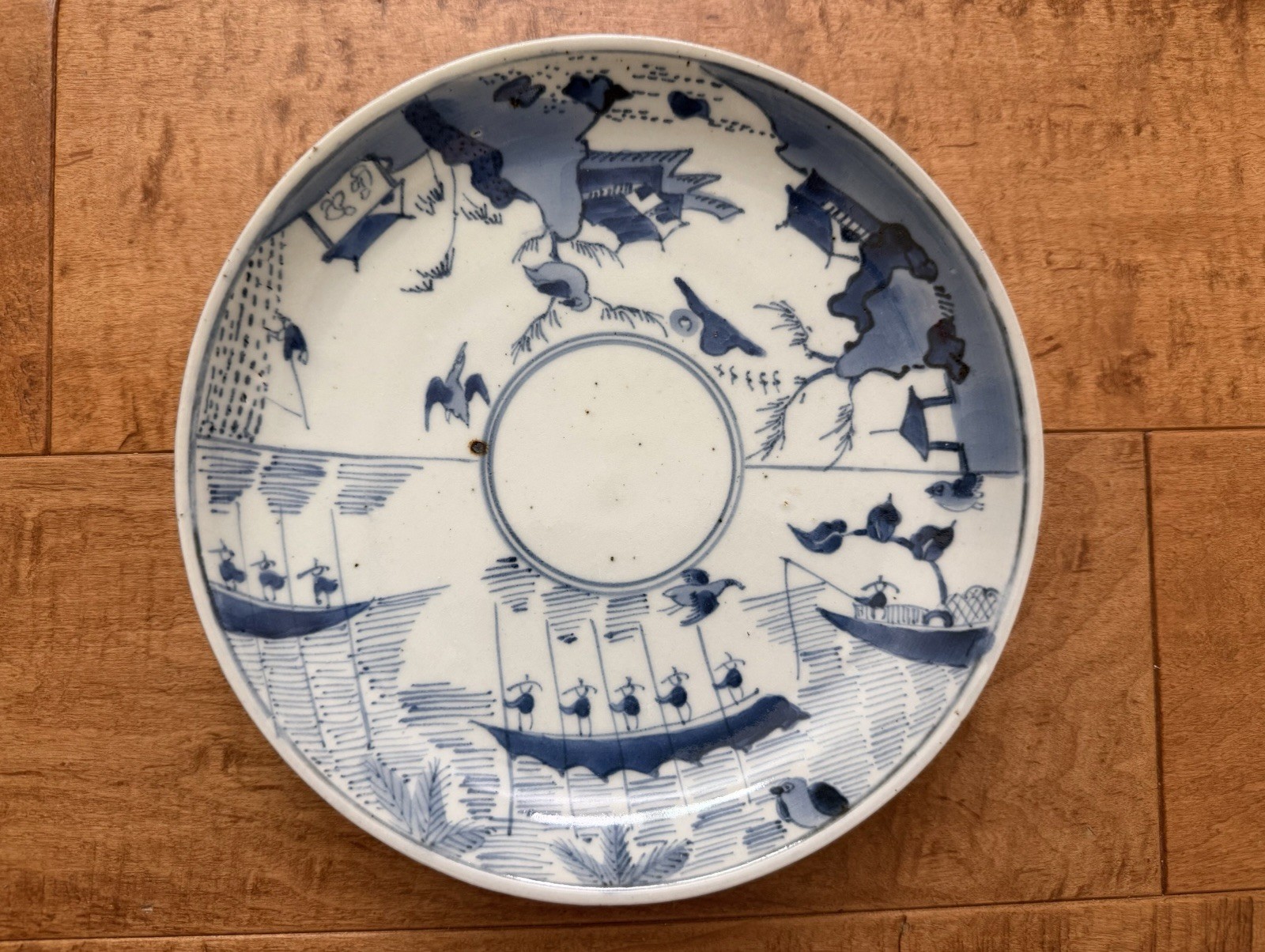 Antique Japanese Ko Imari Arita Blue White Porcelain Plate Uzufuku Fuku Mark Edo