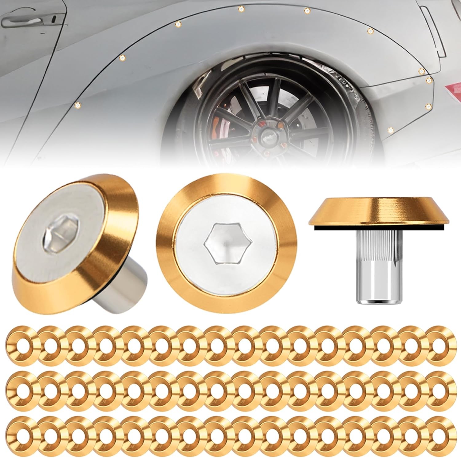 48-Piece M6 Aluminum Washer Hardware Kit for Widebody Fender Flare Install