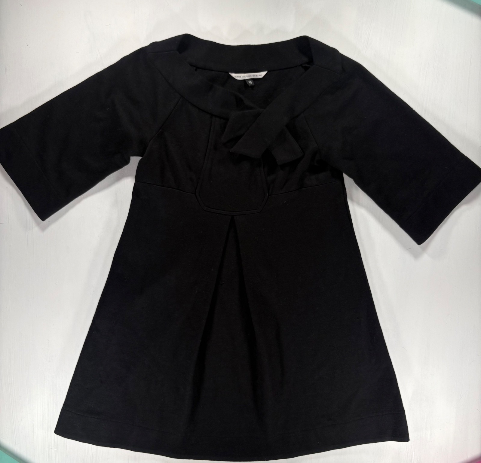 Diane von Furstenberg Black Wool Bow Sheath Dress — AS IS, Repair Project Diane von Furstenberg Black Wool Bow Sheath Dress — AS IS, Repair Project