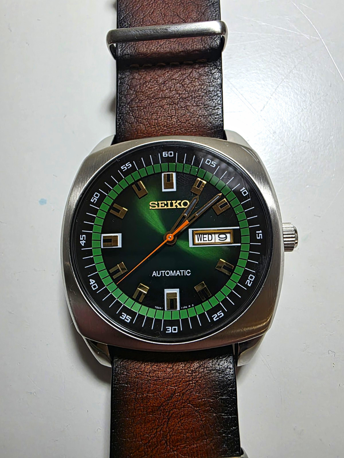 Seiko Recraft Automatic Men\'s Wristwatch Green Dial Day/Date Brown Leather Seiko Recraft Automatic Men\'s Wristwatch Green Dial Day/Date Brown Leather