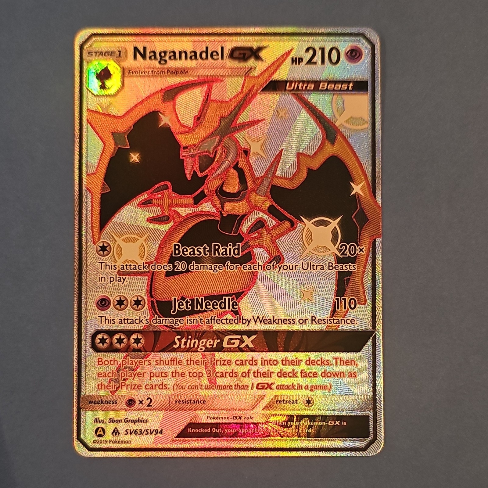 Naganadel GX SV63/SV94 Hidden Fates Shiny Vault Full Art Holo Eng 2019 Naganadel GX SV63/SV94 Hidden Fates Shiny Vault Full Art Holo Eng 2019