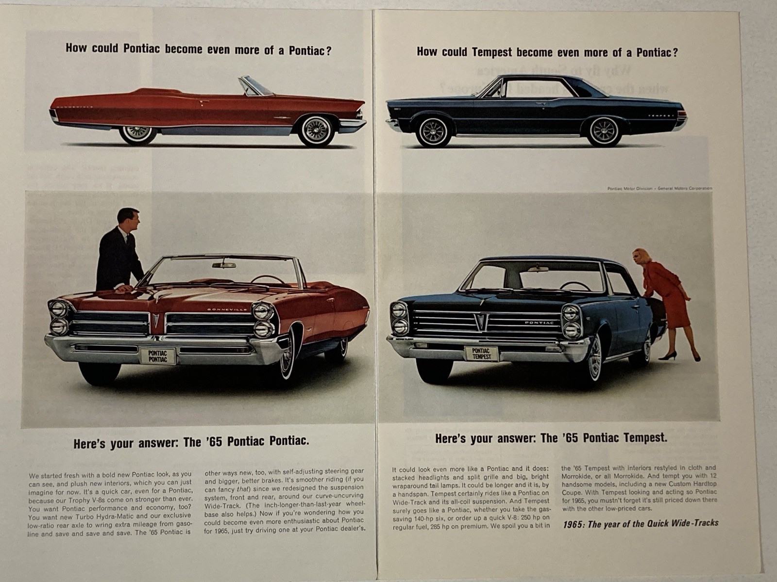 1965 Pontiac Bonneville Tempest Wide Track Print Ad Here\'s Your Answer
