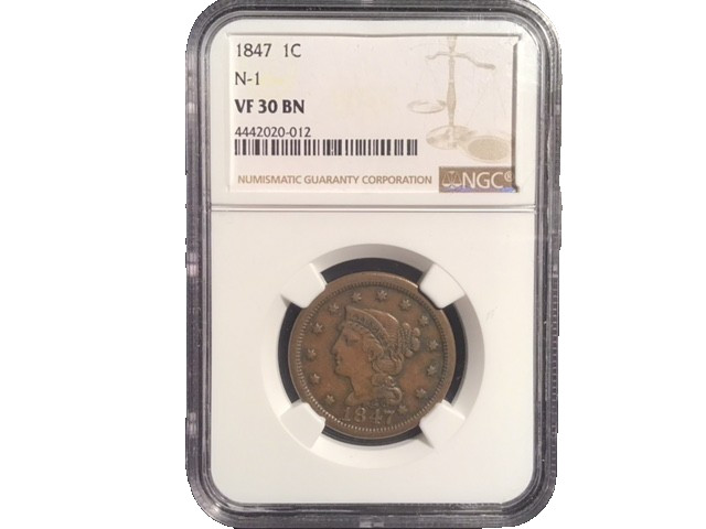 1847 1C Large Cent – NGC VF30 BN – Newcomb‑1 – Strong Detail 1847 1C Large Cent – NGC VF30 BN – Newcomb‑1 – Strong Detail