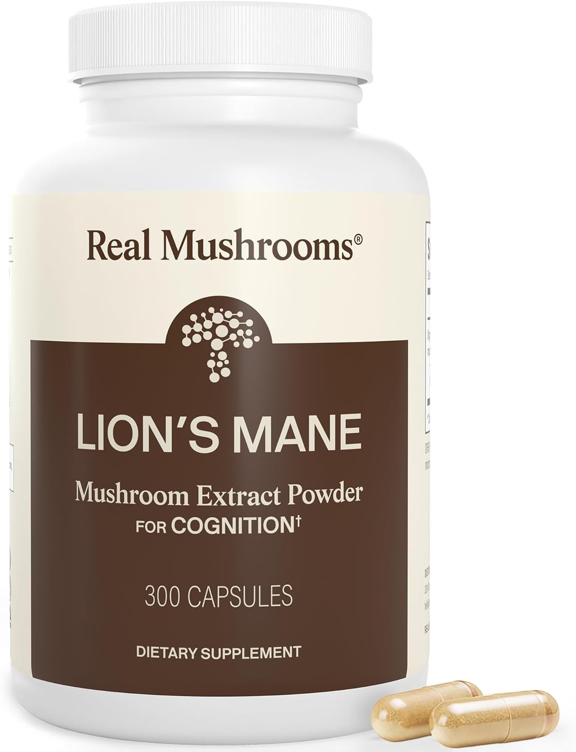 Real Mushrooms Organic Lion\'s Mane Extract 300 Capsules Brain Focus Memory