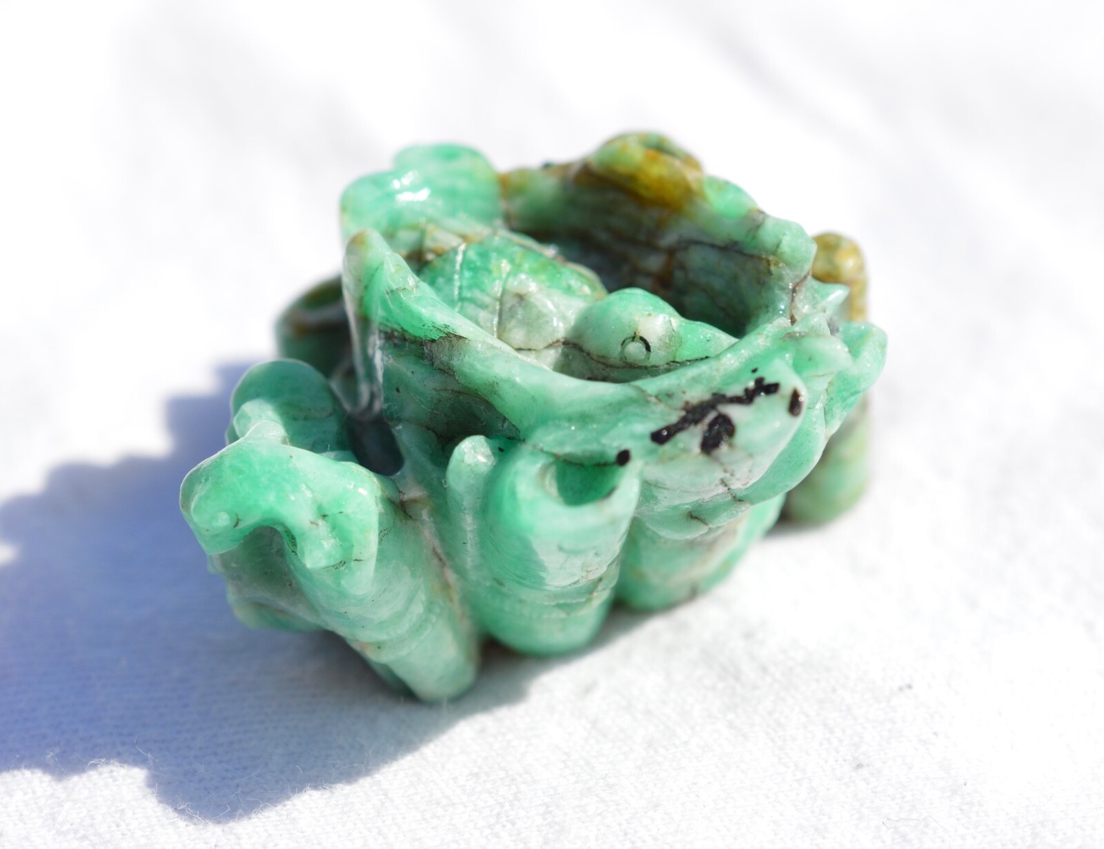 Natural Zambian Emerald Gemstone Carving, Frogs & Birds in Nature, 204 Carats