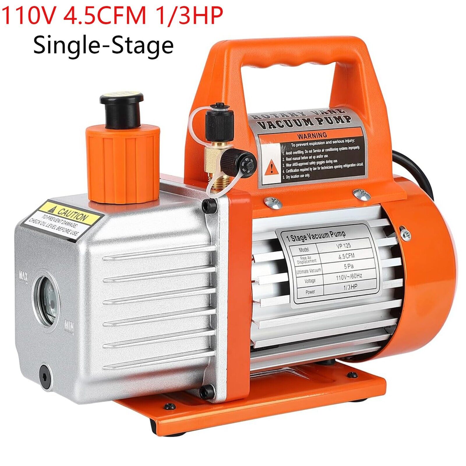 4.5CFM 1/3HP Rotary Vane Vacuum Pump HVAC AC Air Tool Single-Stage W/ Oil Bottle