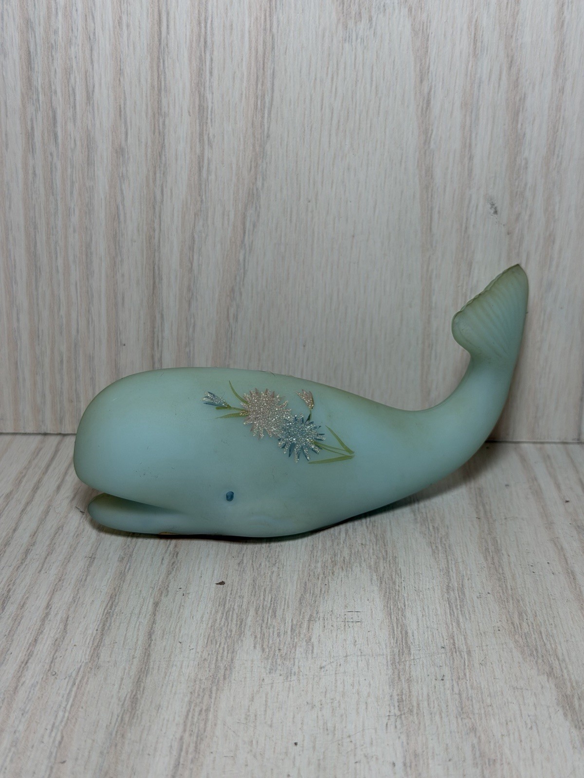 Fenton Blue Satin Custard Glass Whale Figurine - Handpainted By Pam Miller Fenton Blue Satin Custard Glass Whale Figurine - Handpainted By Pam Miller