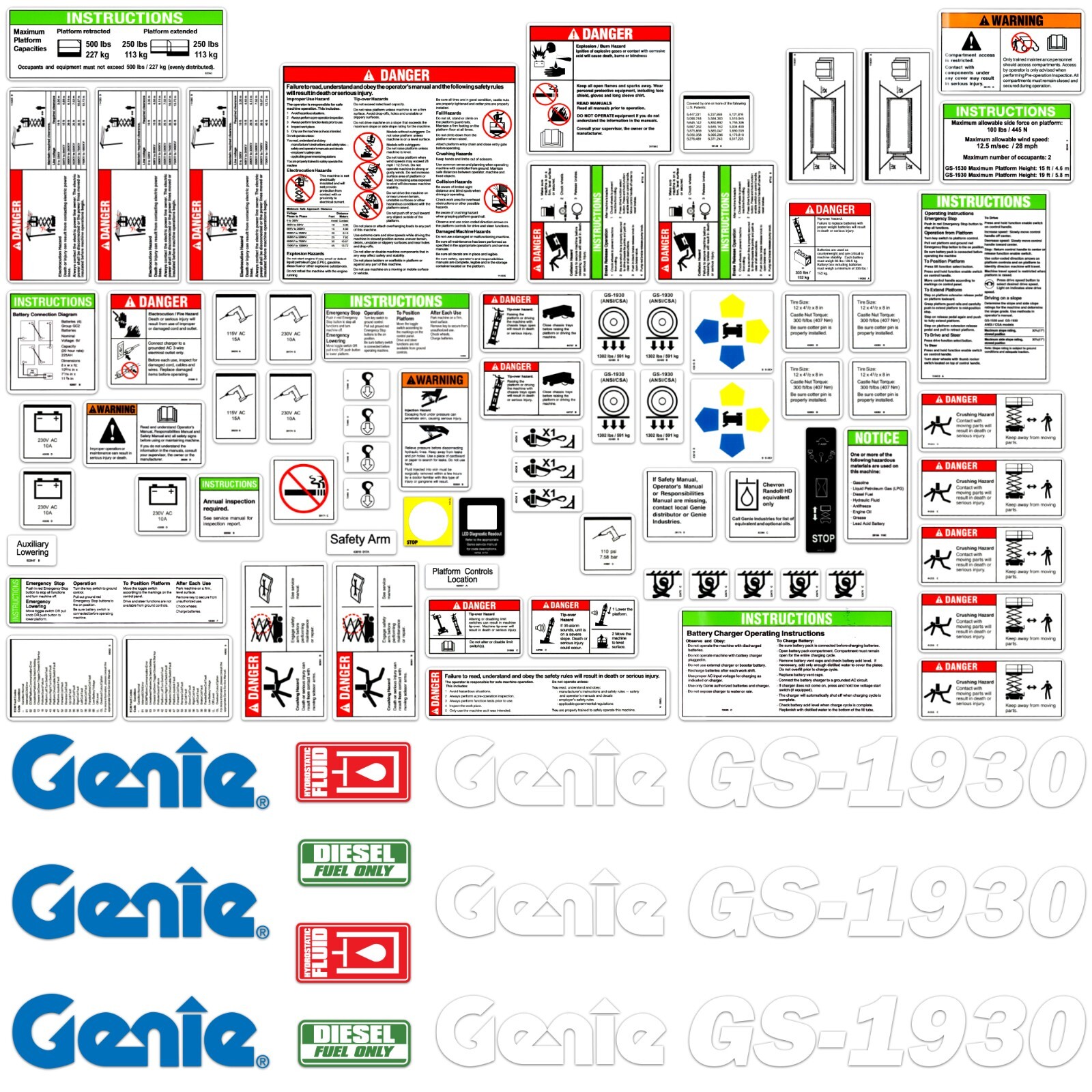 Complete Decal Kit for Genie GS-1930 Decal Kit Sicssor Lift Stickers USA Made