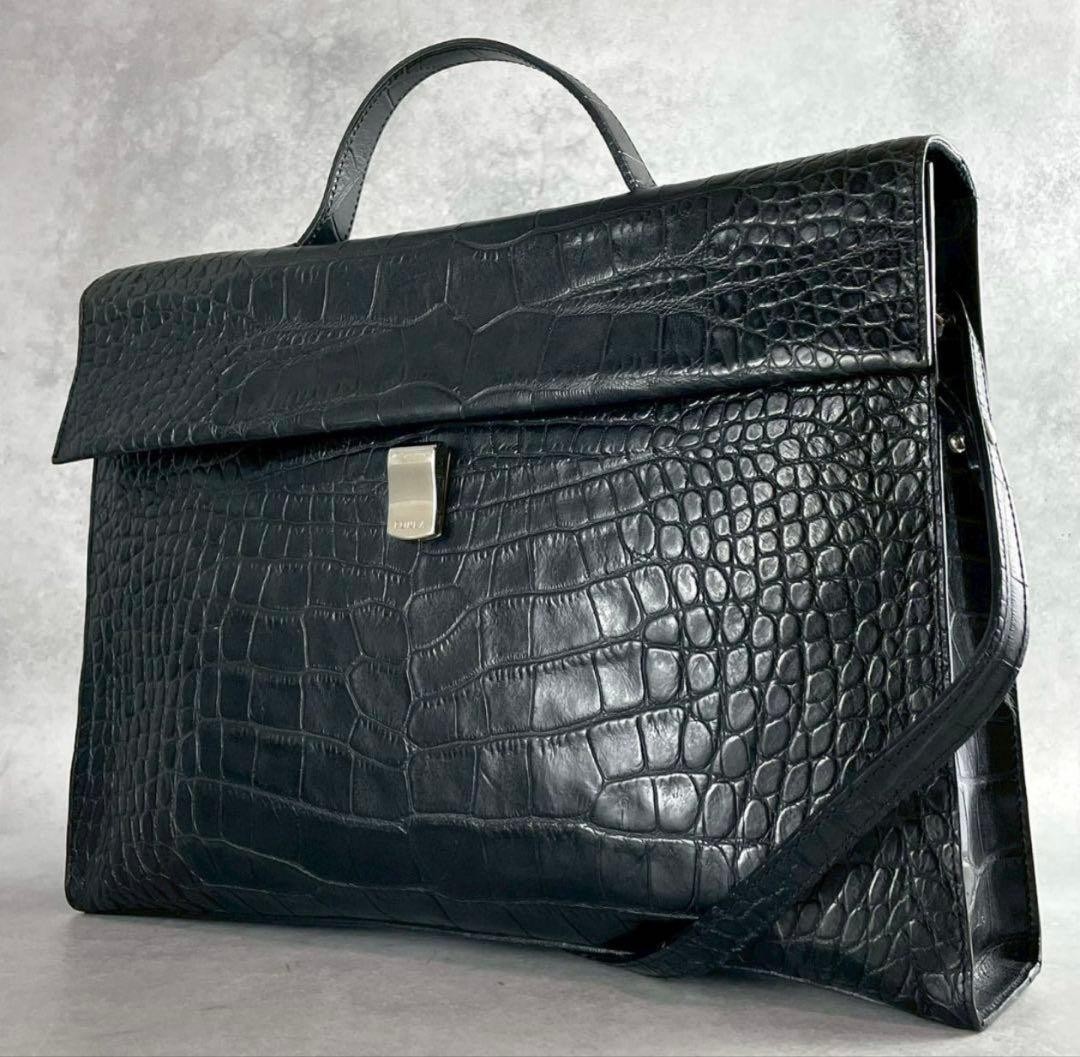 FURLA Crocodile embossed leather briefcase 2way black