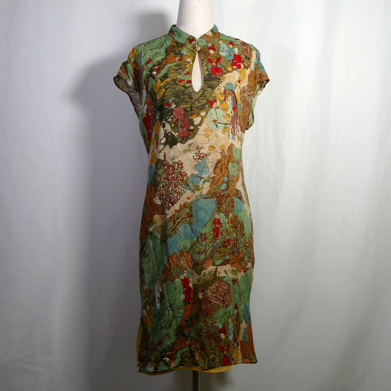VTG Dorothy Schoelen Y2K Asian Art to Wear Cheongsam Dress Size 12 Cutout Event