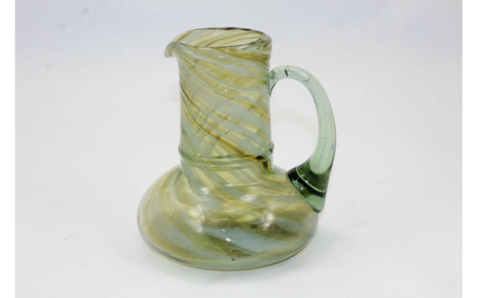 Glass Pitcher Swirl Iridescent Hand Blown Art Green Cream Beauty Glass Pitcher Swirl Iridescent Hand Blown Art Green Cream Beauty