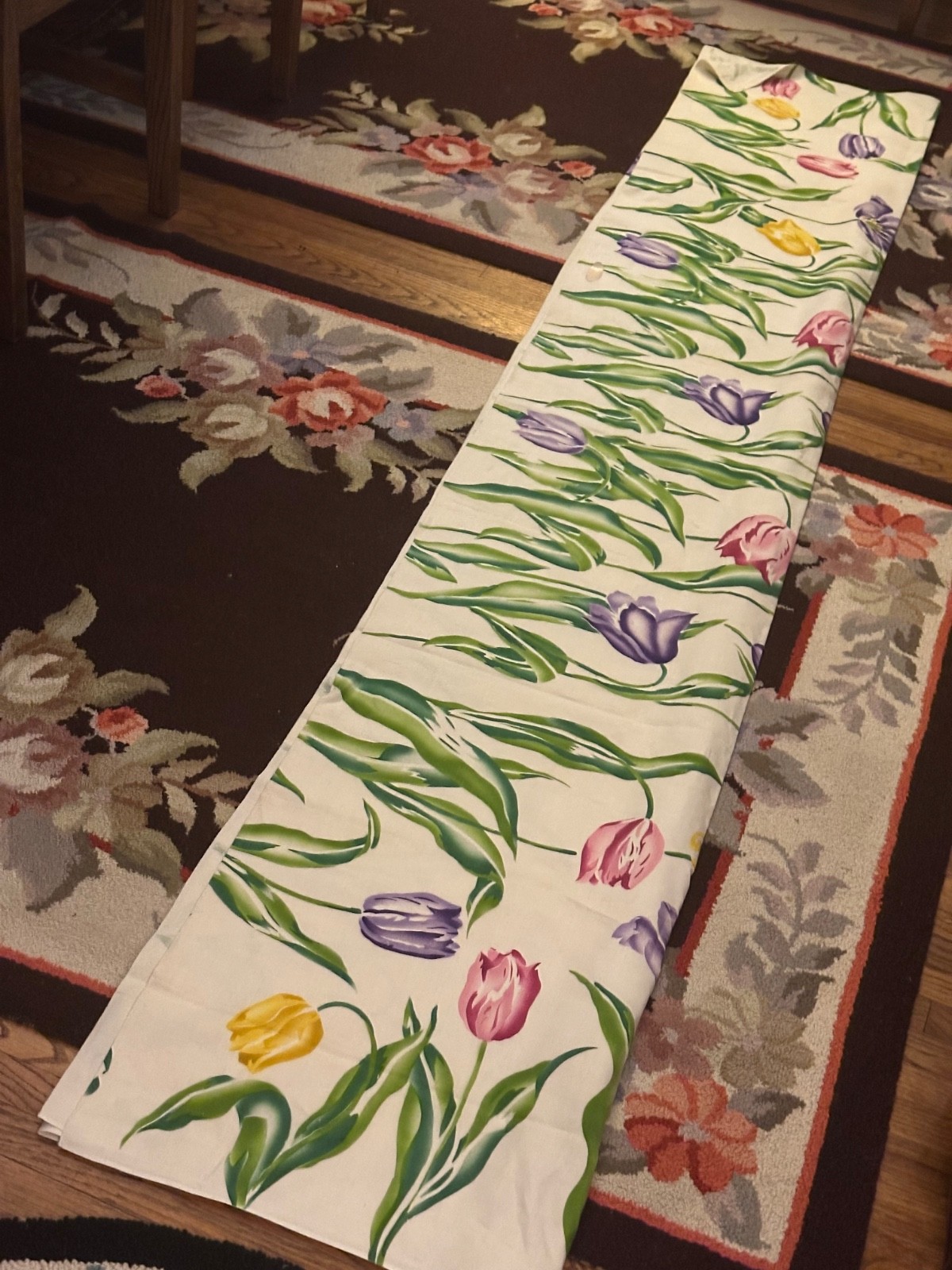 Vintage German Linen Printed Tablecloth and 8 Napkins Tulips  62\