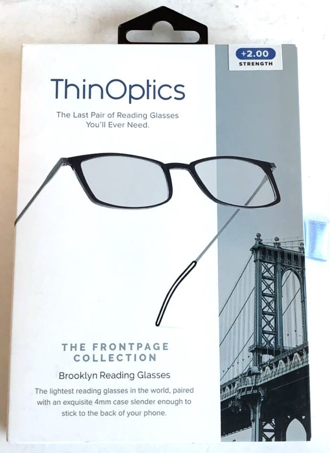 NEW ThinOptics Brooklyn +2.00 CLEAR Frame Reading Glasses w/ Milano Case readers NEW ThinOptics Brooklyn +2.00 CLEAR Frame Reading Glasses w/ Milano Case readers