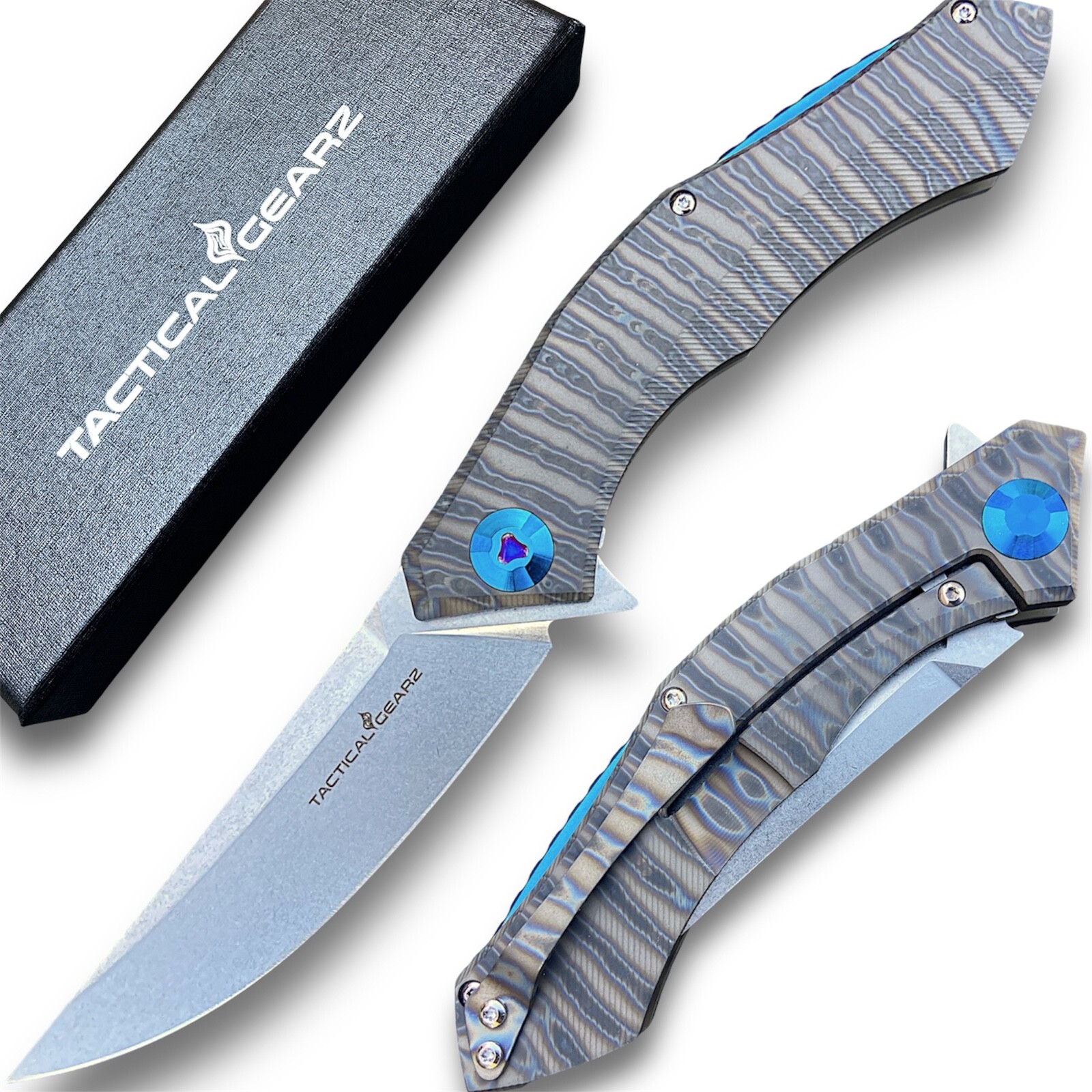 Full Tc4 Titanium Folding Knife Polished D2 Steel Ball Bearing Pivot System
