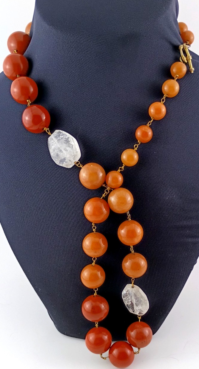 Antique Art Deco Goldfish Carnelian Agate & Raw-Cut Rock Quartz Crystal Necklace Antique Art Deco Goldfish Carnelian Agate & Raw-Cut Rock Quartz Crystal Necklace
