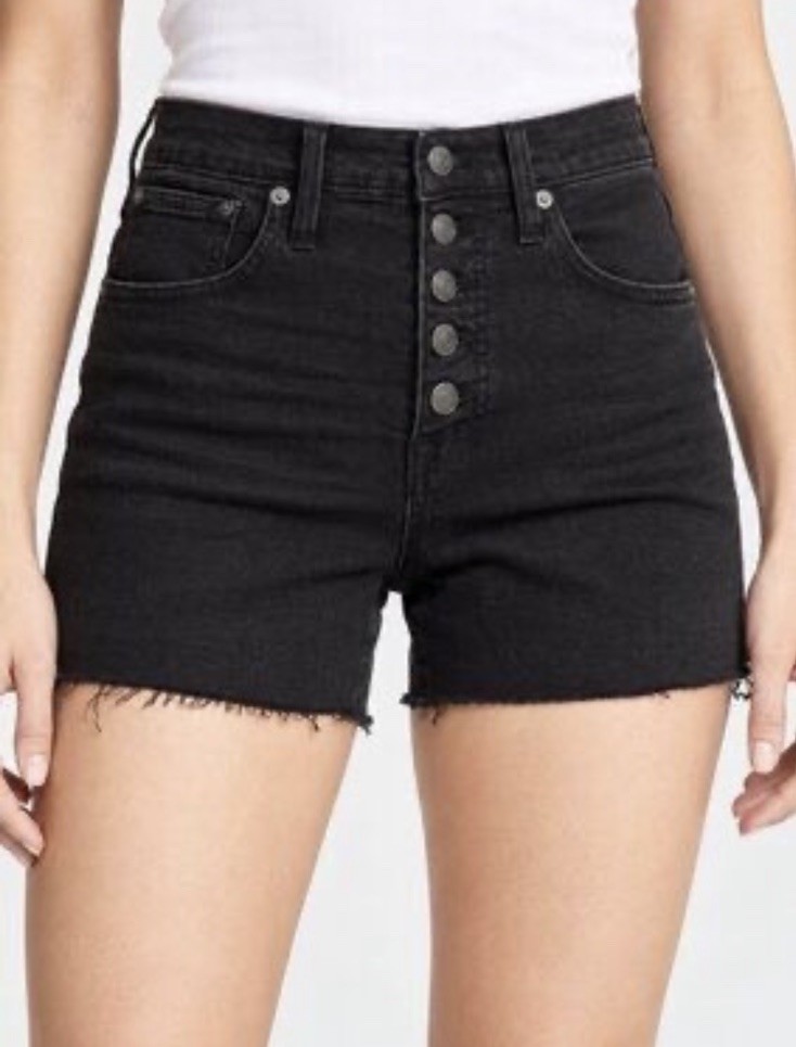 NWT Madewell High Rise Faded Black Denim Button Fly Cut Off Boy Shorts Size 28 NWT Madewell High Rise Faded Black Denim Button Fly Cut Off Boy Shorts Size 28