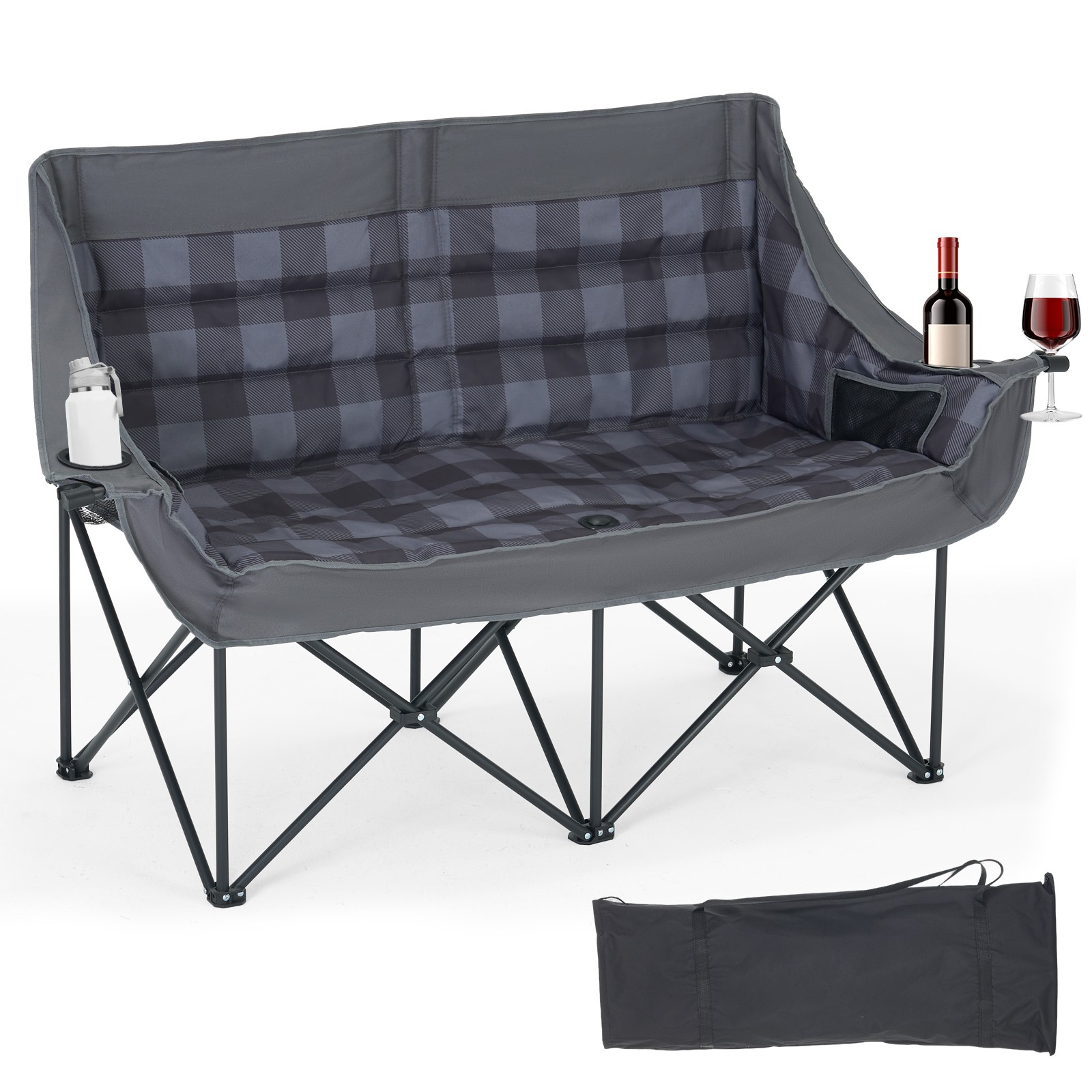 NAIZEA Oversized Padded Camping Chair Folding Loveseat Couch Double Duo Chair