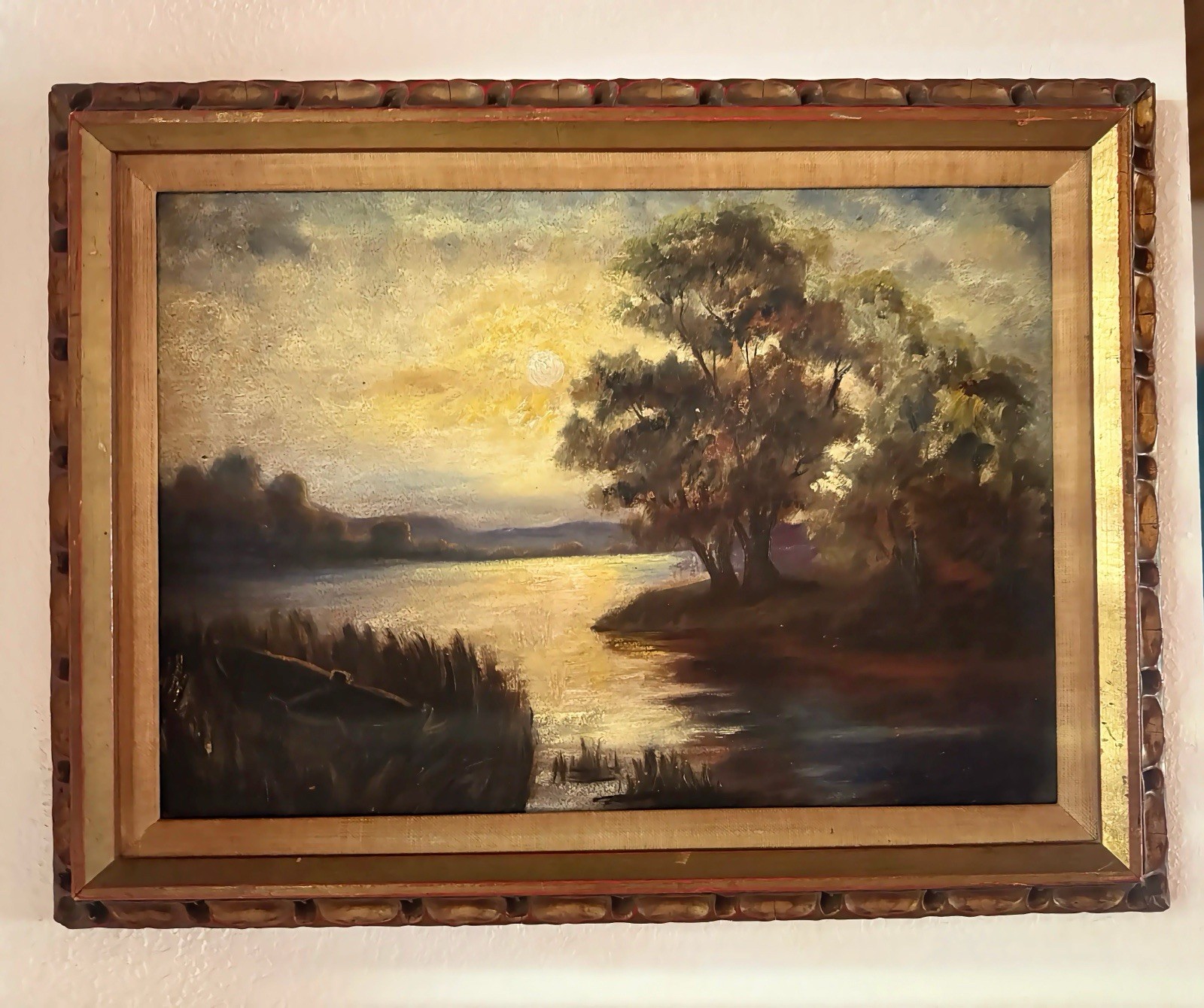 19th Century American Tonalist/Barbizon Lanscape Oil Painting And Antique Frame
