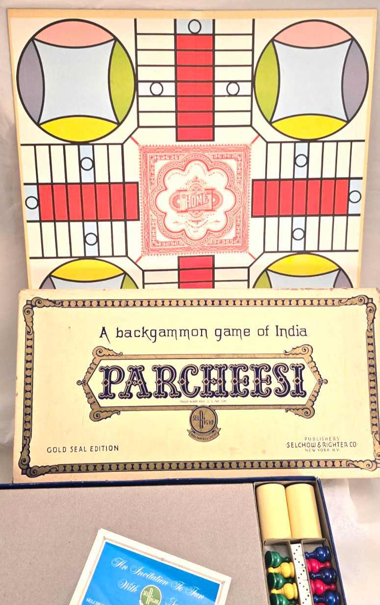 Early 1959 VTG  Parcheesi Board Game.   Solid and Complete  Wow