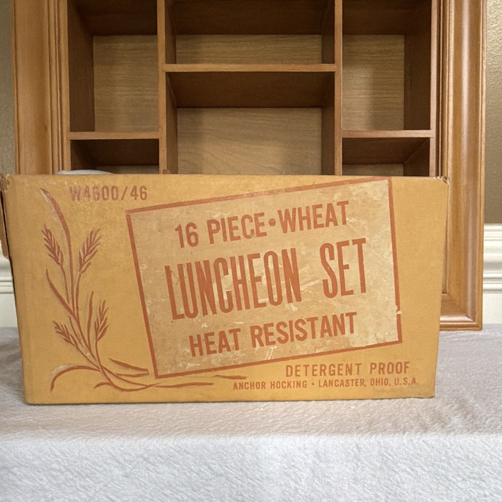 Vintage Anchor Hocking Wheat Milk Glass Set 16-Pc w/ original box, packing NOS Vintage Anchor Hocking Wheat Milk Glass Set 16-Pc w/ original box, packing NOS