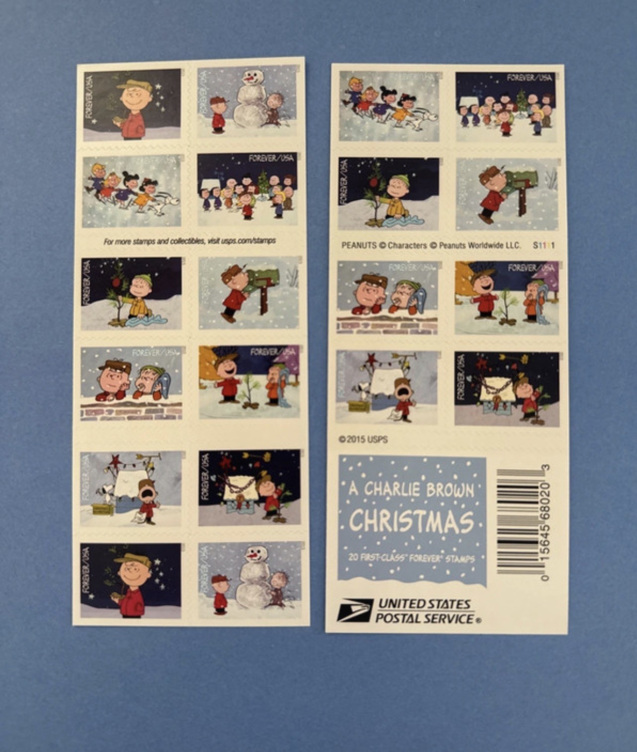 Peanuts Charlie Brown Christmas USPS Forever Stamps Sheet of 20 Stamps Peanuts Charlie Brown Christmas USPS Forever Stamps Sheet of 20 Stamps