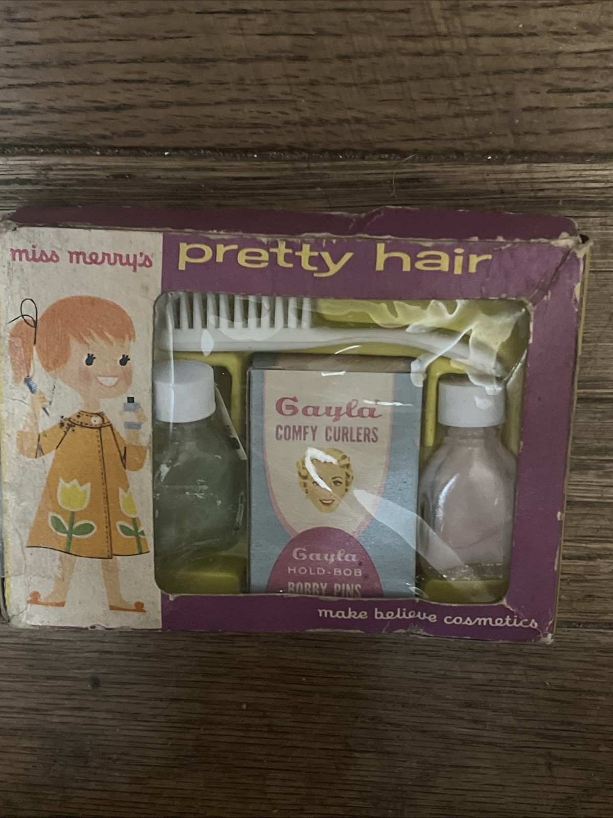 Vintage Miss Merry’s Pretty Hair Make Believe Cosmetics Dresser Items In Box