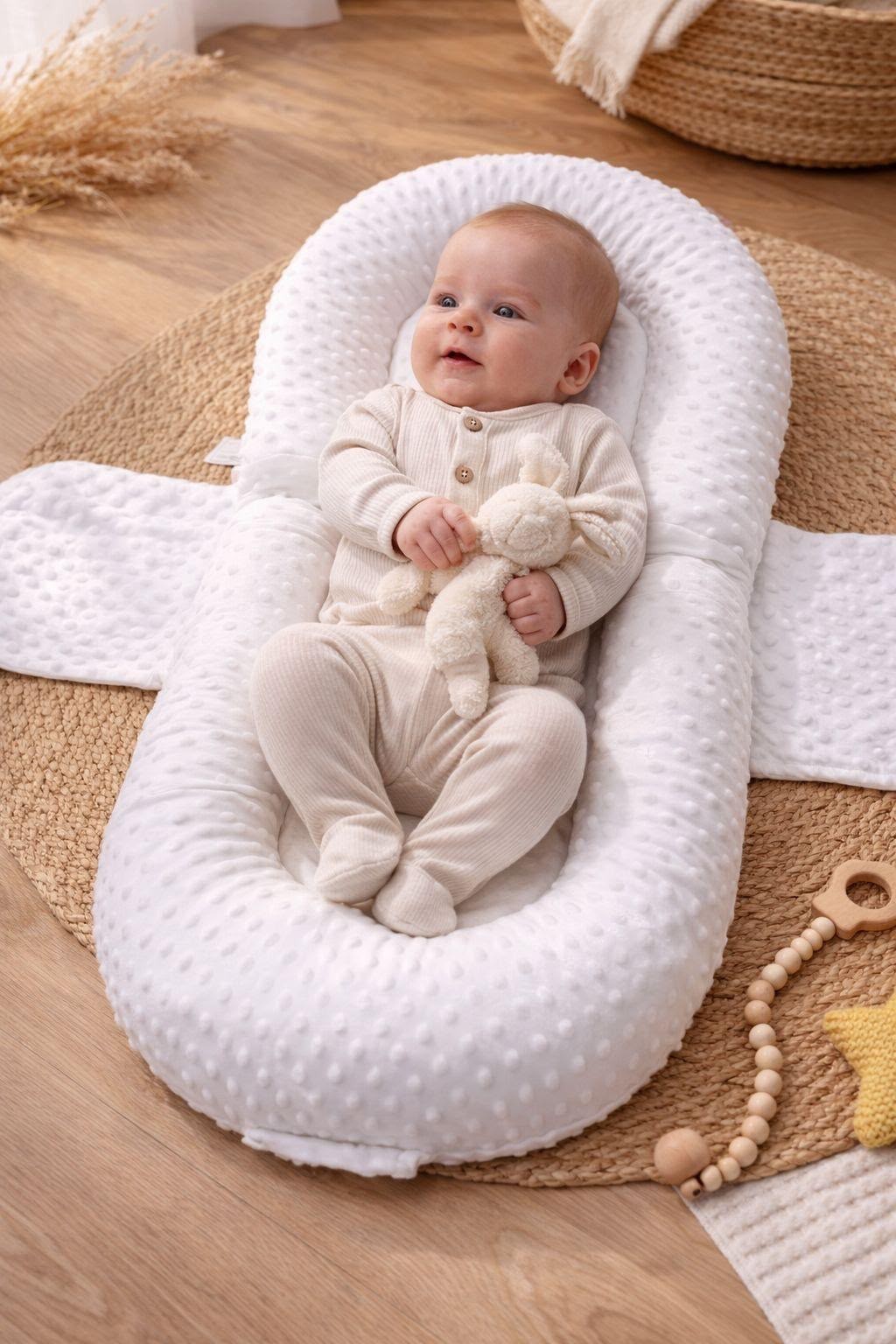 Portable Baby Lounger Nest Newborn Infant Cushion Breathable Cotton White