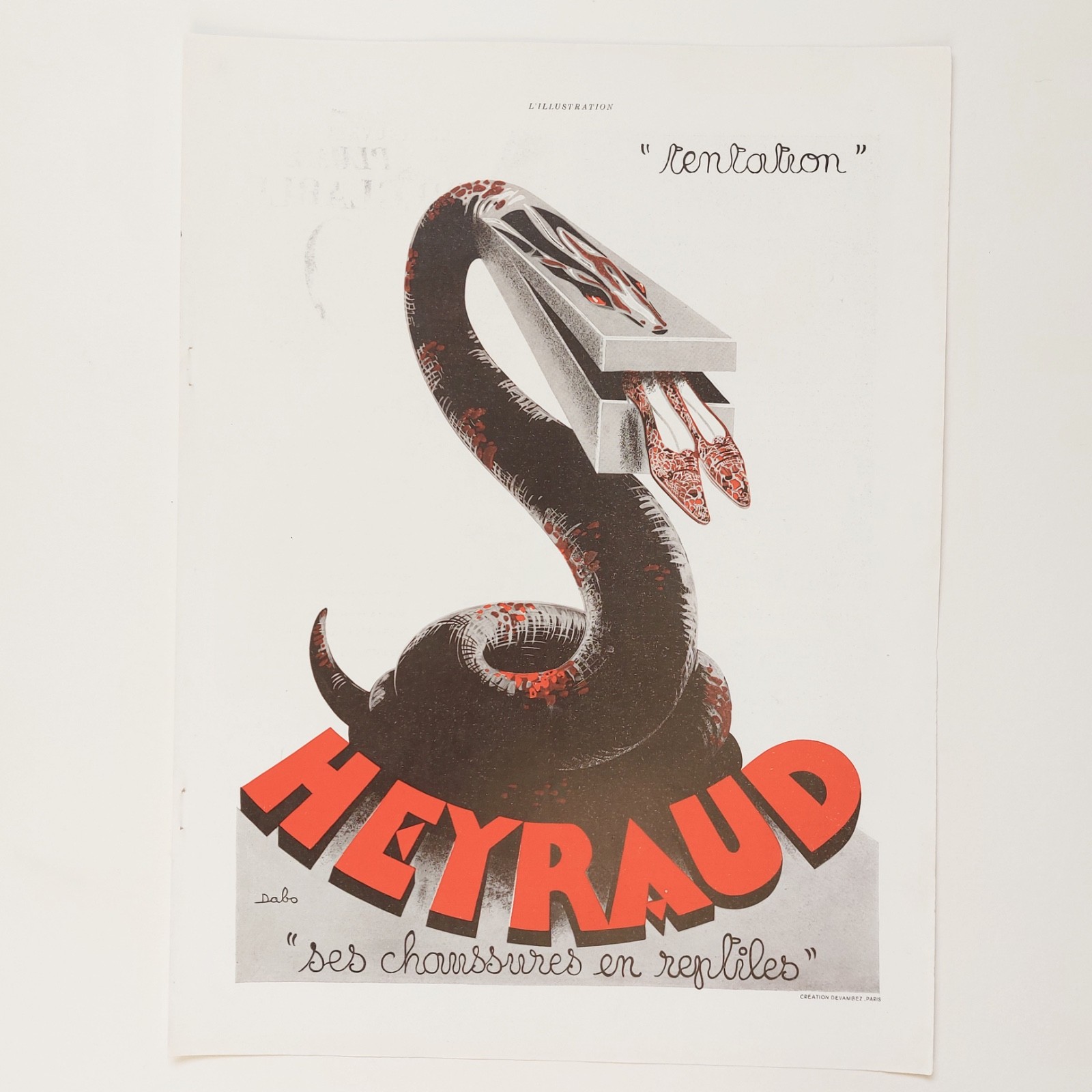 Original 1930s Heyraud Shoes Ad Snake Tentation L\'Illustration French Art Deco M