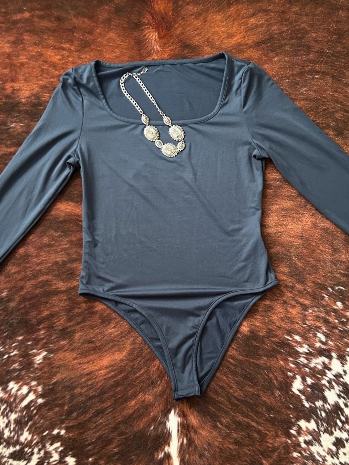 SHEIN Navy Blue Long Sleeve Scoop Neck Bodysuit SHEIN Navy Blue Long Sleeve Scoop Neck Bodysuit
