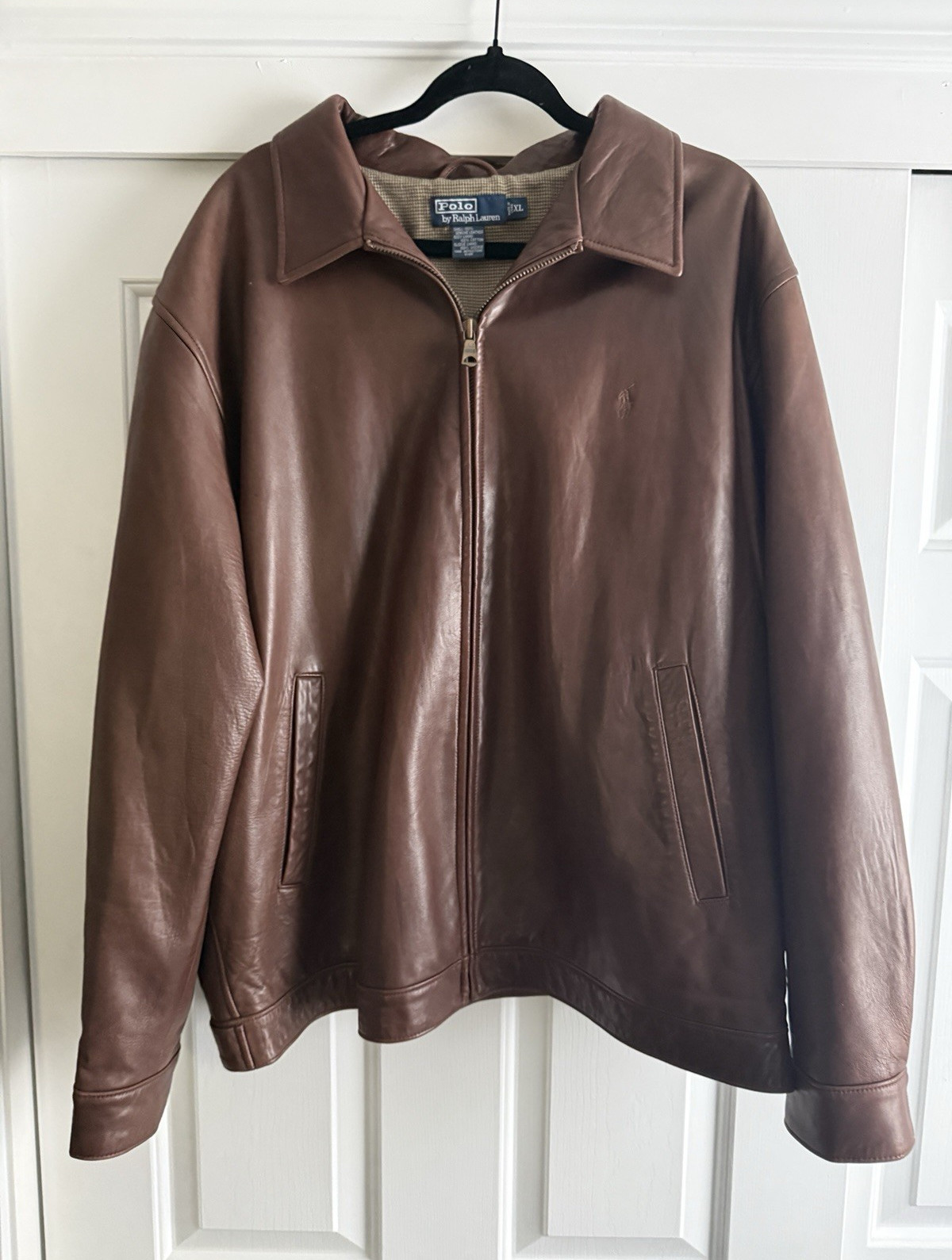 Vintage Polo Ralph Lauren Men’s Brown Leather Short Zip/Button Jacket XL Lined