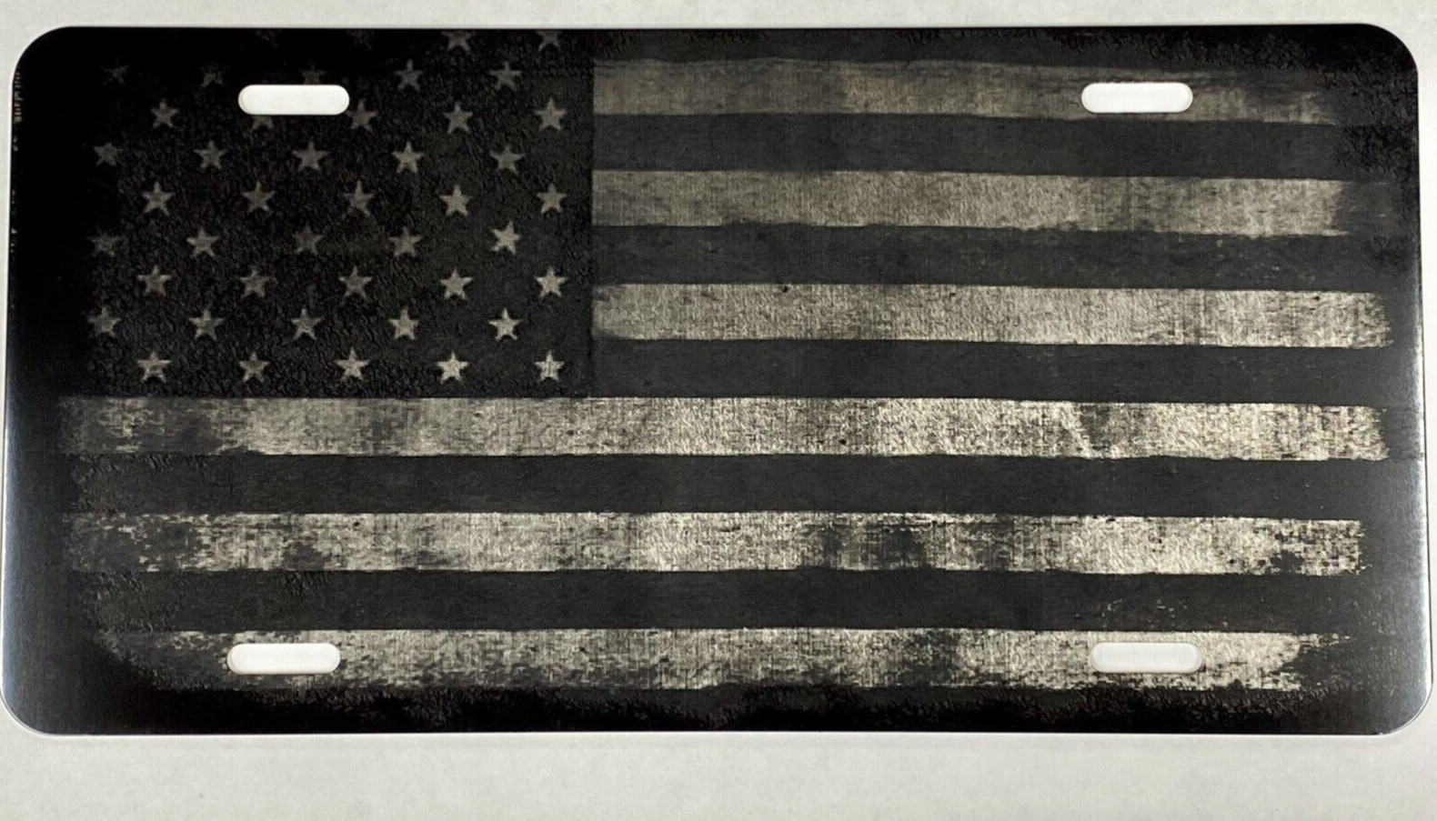 US USA Rustic American Flag Car Tag Laser Engraved Matte Black License Plate