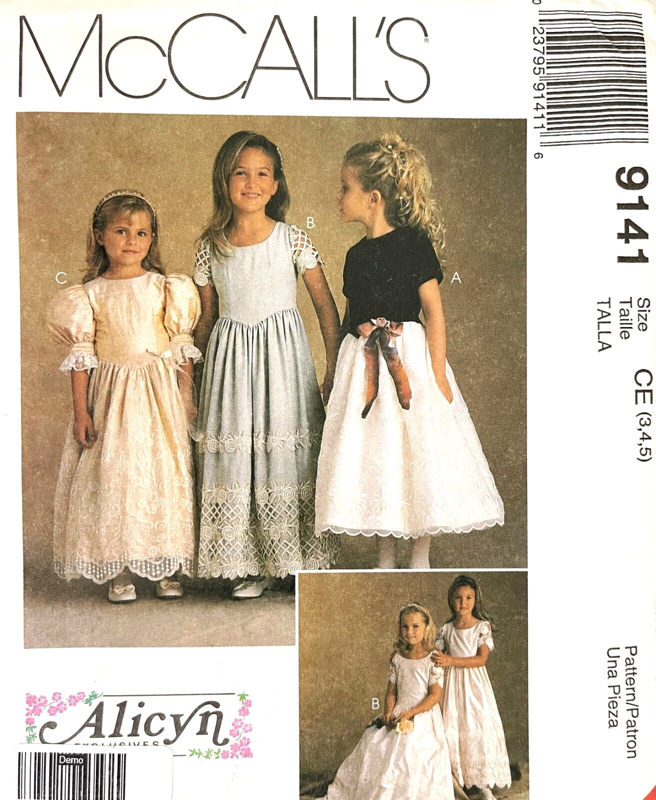 1990's McCall's Alicyn Children's Dress Pattern 9141 Size 3-5 UNCUT 1990's McCall's Alicyn Children's Dress Pattern 9141 Size 3-5 UNCUT