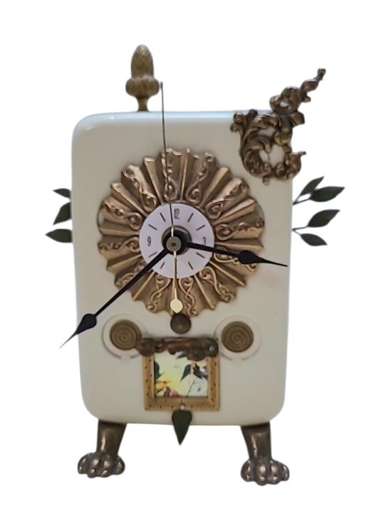 Vintage 80's Jim Mullan Mullanium Clock Mixed Media Steampunk Birds Found Art