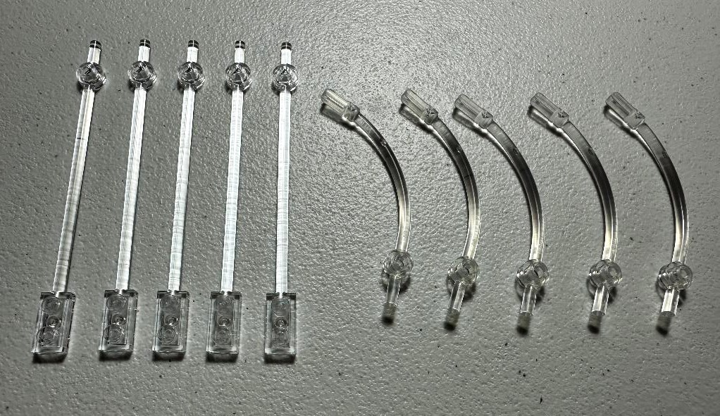 11X LEGO 5X Trans Clear Bar 12L 1 X 2 Part # 42445 & 5X 4042 Bar Curved Axle 1L