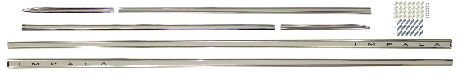 1963 CHEVY IMPALA 2 DOOR BODY SIDE MOLDING KIT 6 PIECES # 63C-80100*