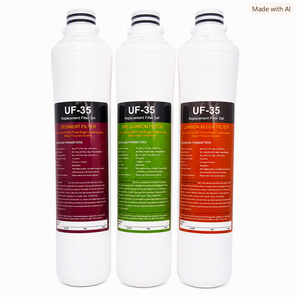 H2o Carbon Replacement Water Filter Set Uf-35 for Coral Uc300 - UF35