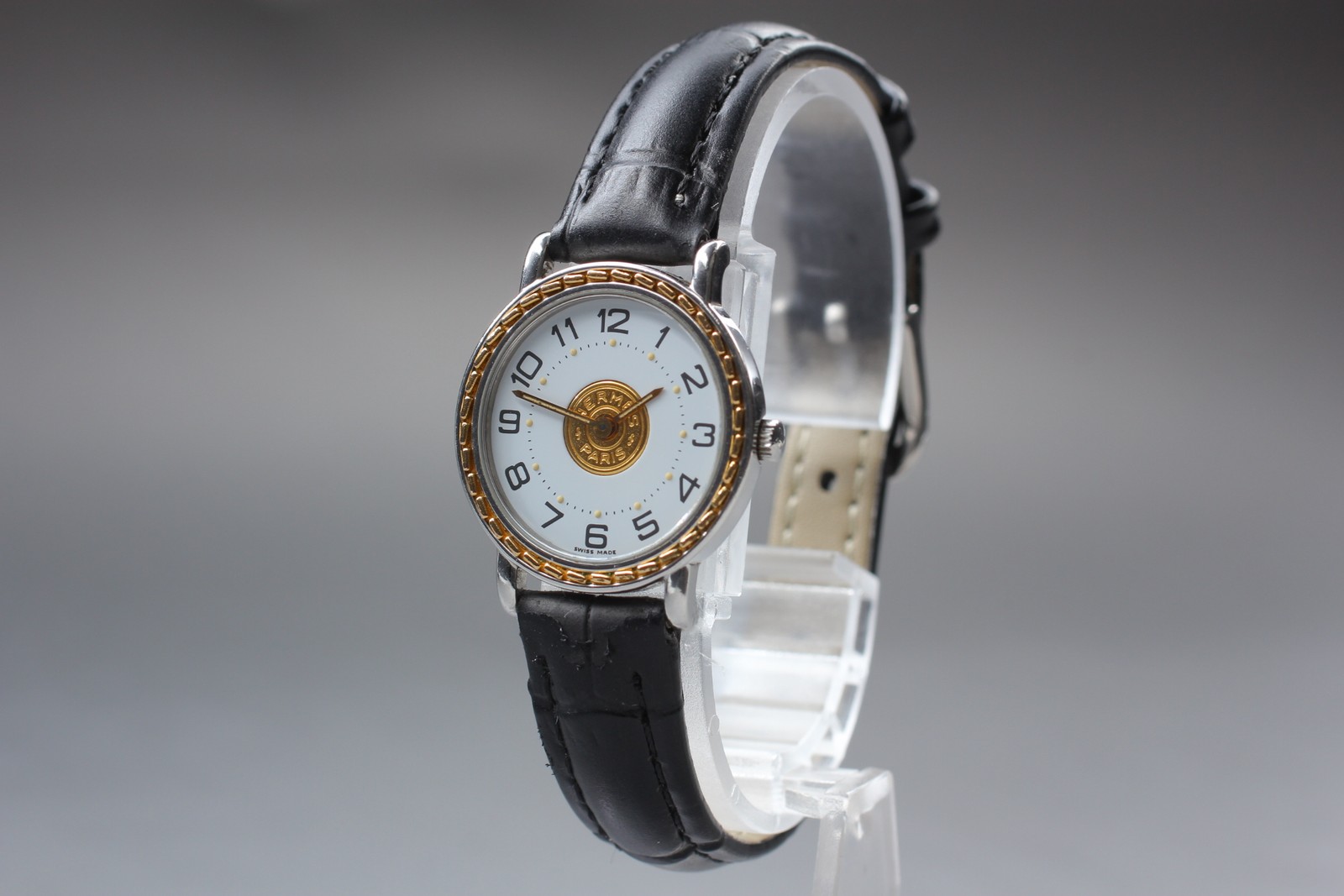 HERMES Sellier 24mm White Gold Coin Dial Quartz Ladies Dress Watch JP Near MINT