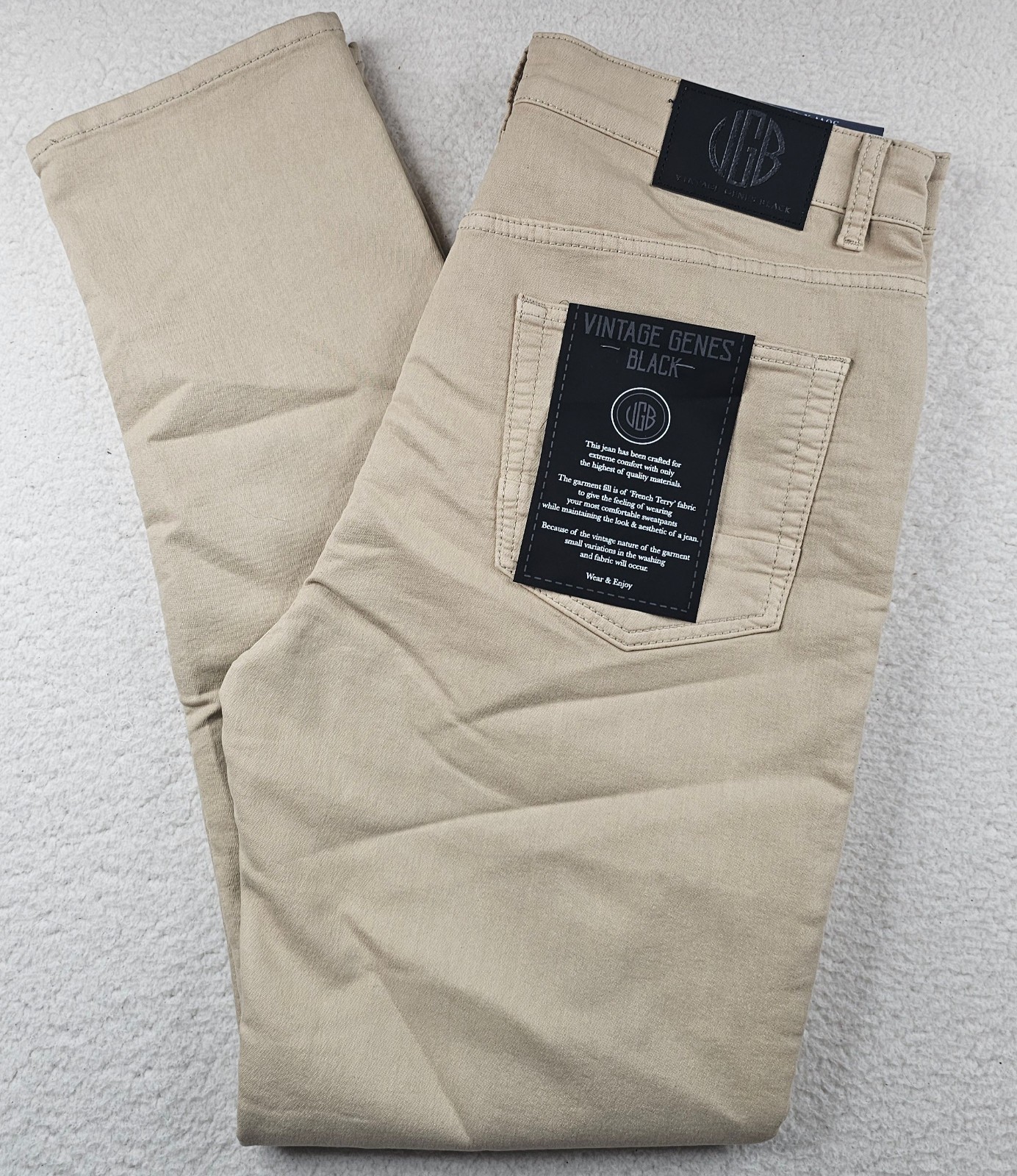 VGB Vintage Genes Black Slim Fit Tan French Terry Denim Jeans PICK YOUR SIZE VGB Vintage Genes Black Slim Fit Tan French Terry Denim Jeans PICK YOUR SIZE