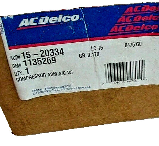 GM #1135269 ACDELCO #15-20334 A/C COMPRESSOR ASM BUICK OLDS PONTIAC 1997-2005 GM #1135269 ACDELCO #15-20334 A/C COMPRESSOR ASM BUICK OLDS PONTIAC 1997-2005