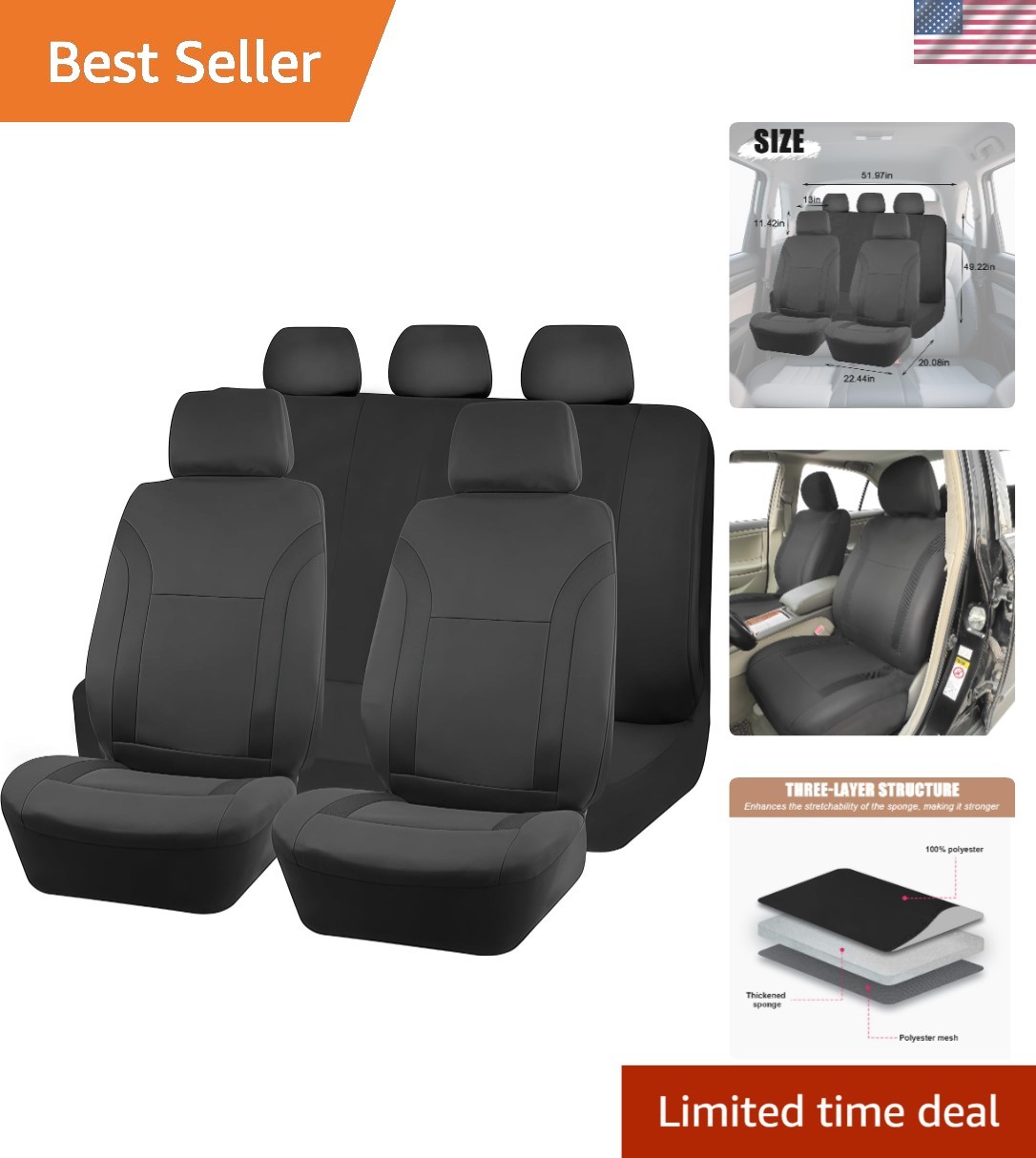 Complete 9 Piece Car Seat Covers - Breathable & Protective for SUVs, RVs, Trucks Complete 9 Piece Car Seat Covers - Breathable & Protective for SUVs, RVs, Trucks