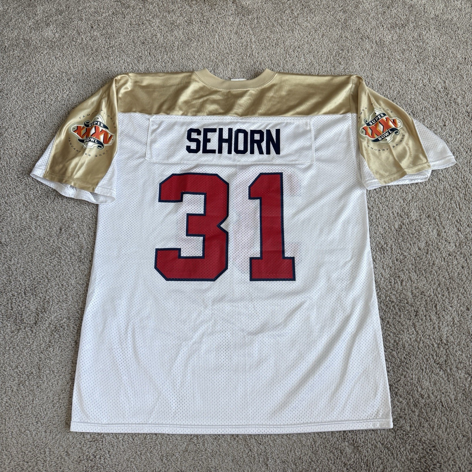Title: Vintage 2001 NY Giants Jason Sehorn #31 Super Bowl XXXV Majestic Jersey L