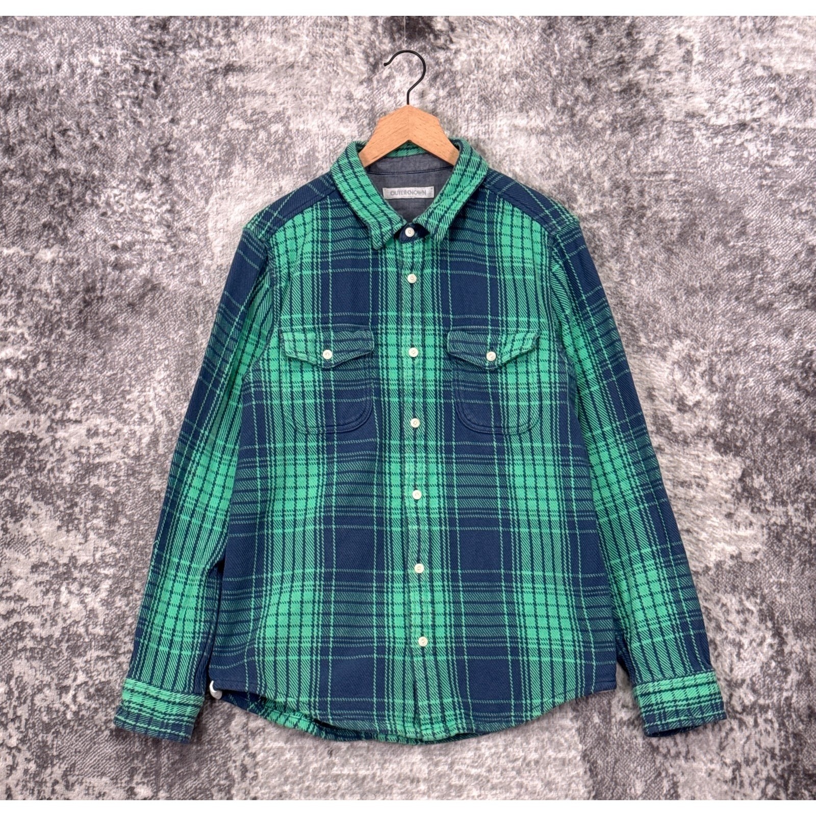 Outerknown Blanket Shirt Medium Mens Blue & Green Check Plaid Outerknown Blanket Shirt Medium Mens Blue & Green Check Plaid
