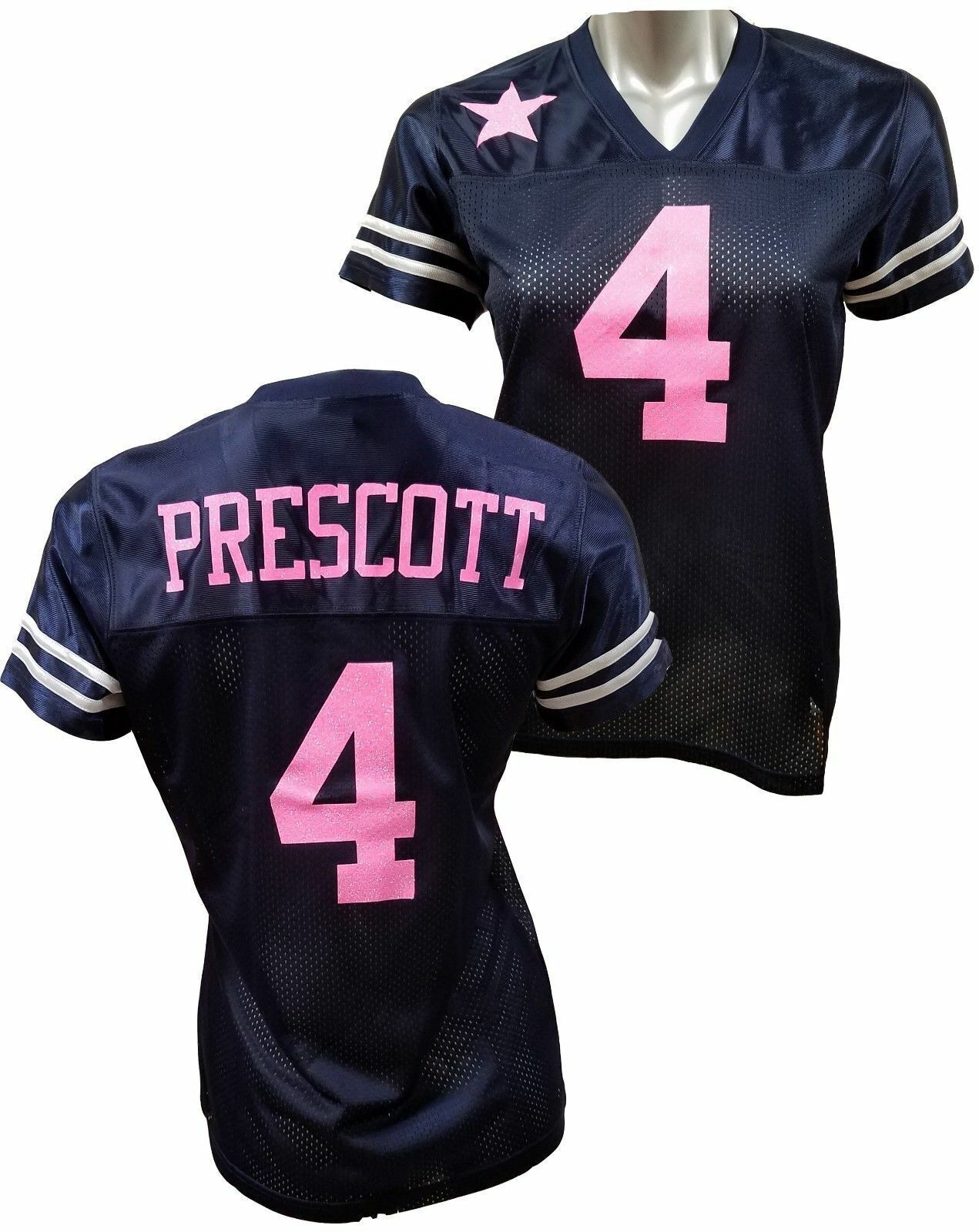 Custom Womens Blinged Football Navy/Pink Jersey, Dak Prescott Custom Womens Blinged Football Navy/Pink Jersey, Dak Prescott