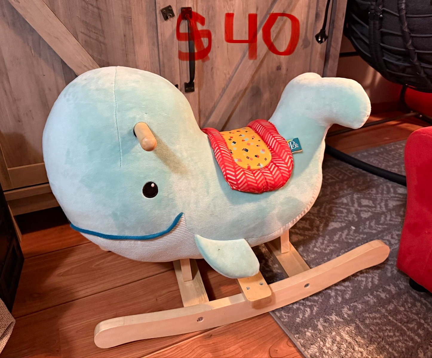 Melissa & Doug Plush Whale Wooden Rocking Toy for Kids Ages 1-4