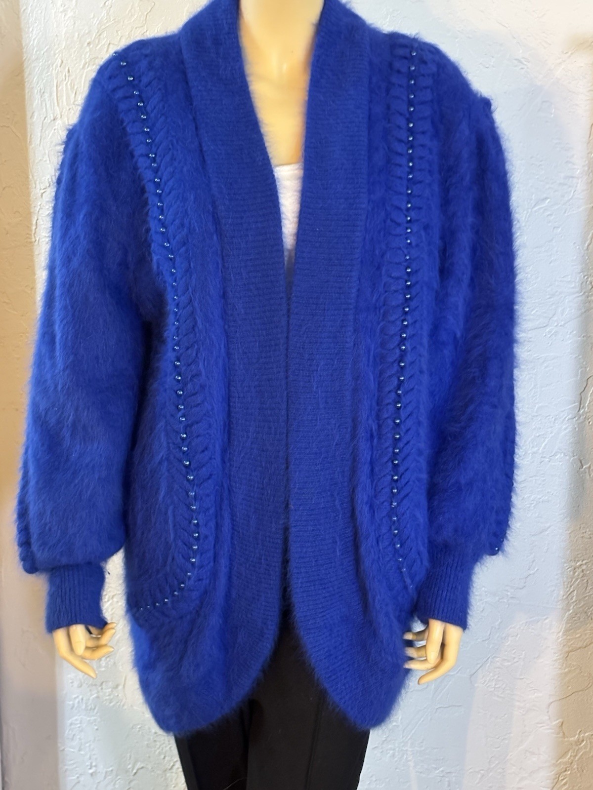 Vtg. Christine Phillipe Electric Cobalt Blue Angora Beaded Lined Jacket pockets Vtg. Christine Phillipe Electric Cobalt Blue Angora Beaded Lined Jacket pockets