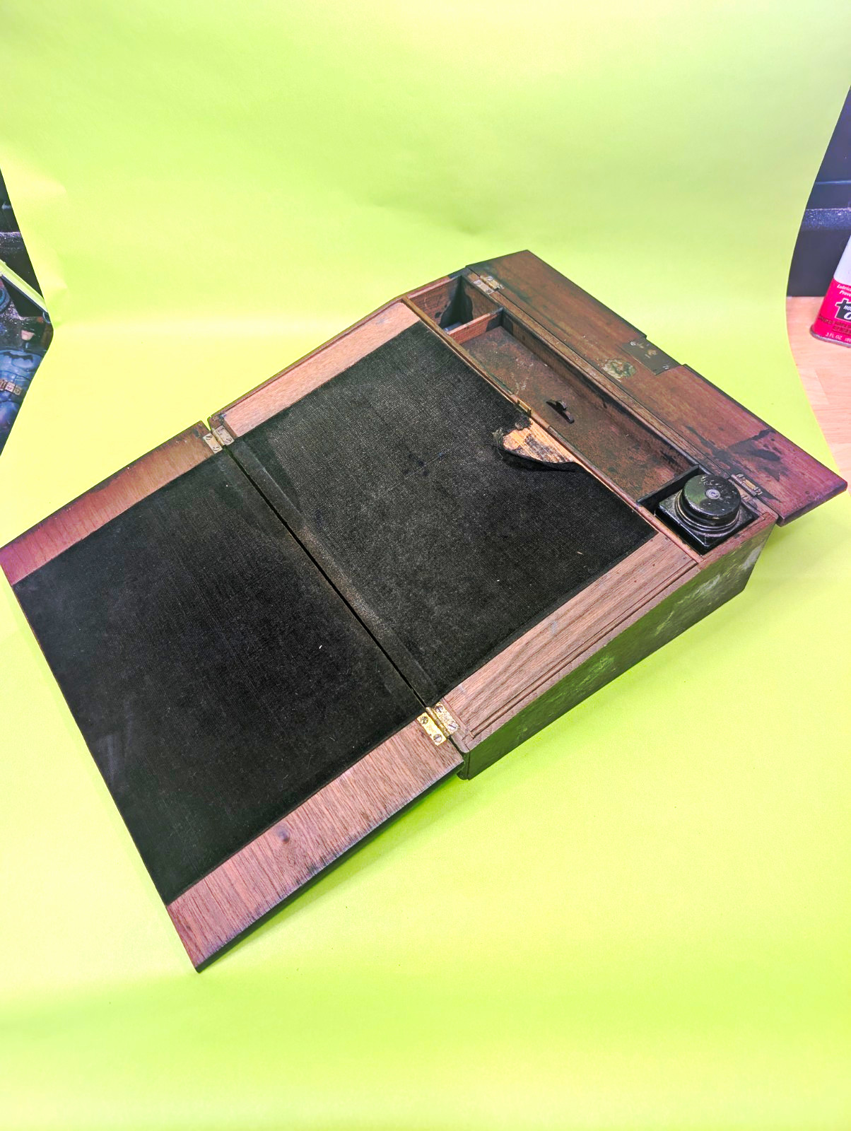 Vintage 1900-1919 Wooden Writing Box Wood/Metal Foldable Hinged Compartments Vintage 1900-1919 Wooden Writing Box Wood/Metal Foldable Hinged Compartments