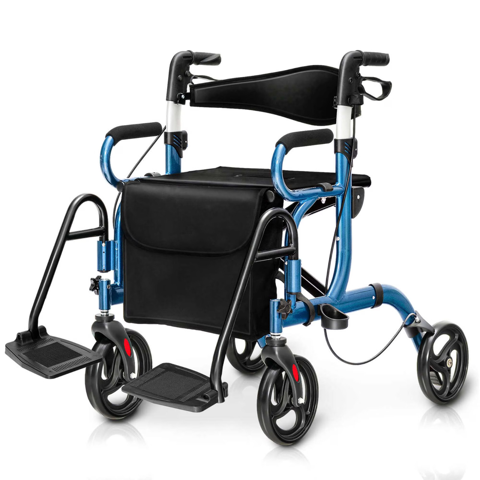Goplus Rollator Walker with Seat Folding Walker 8-inch Wheels Supports350lbs
